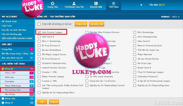 Chọn trận đấu để tham gia cá cược bóng đá HappyLuke